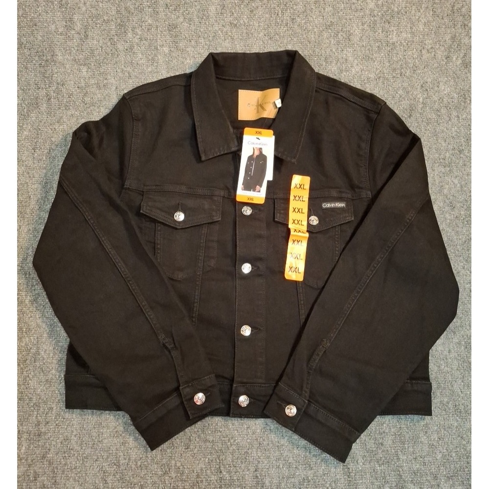 Calvin Klein Womens Classic Trucker Jacket Black Button Up Size 2XL NEW